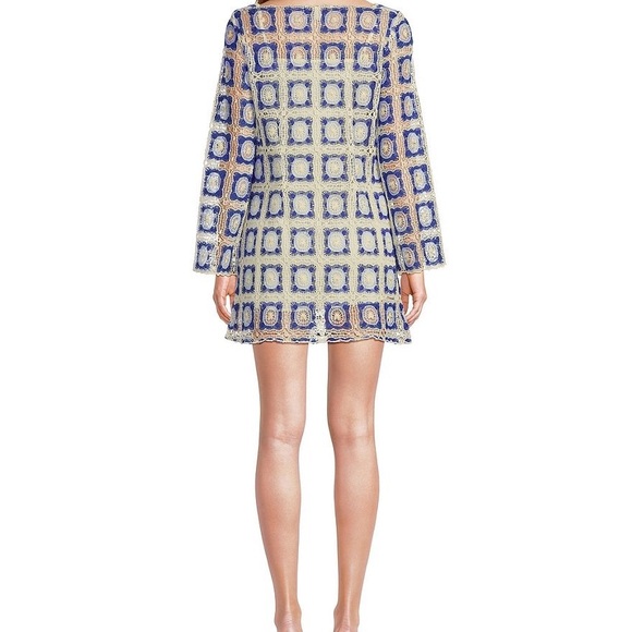 100% cotton blue cream crochet dress NWT Chelsea & Violet size L - Picture 6 of 7